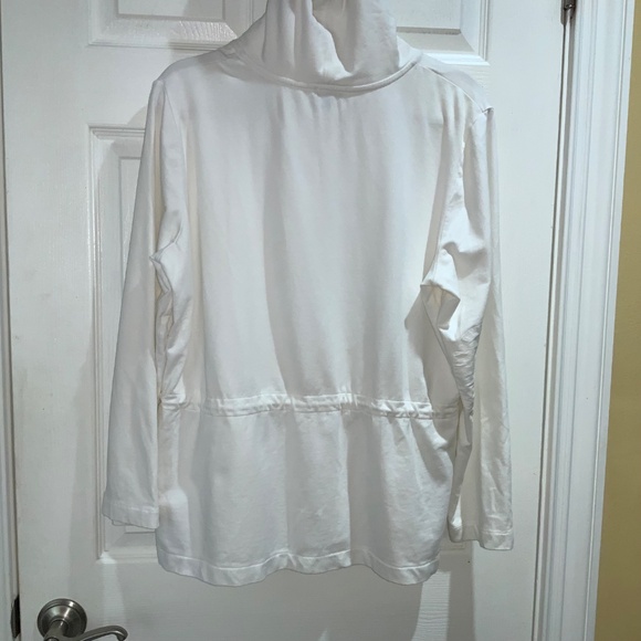 Talbots White Safari Style hooded zip front jacket Sz L pockets drawstring - Picture 5 of 7